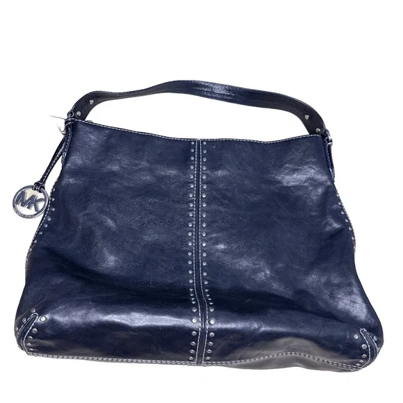 🔥 Michael Kors Astor Black Silver Studded Leather Hobo shoulder bag w/ Dustbag - Picture 2 of 13